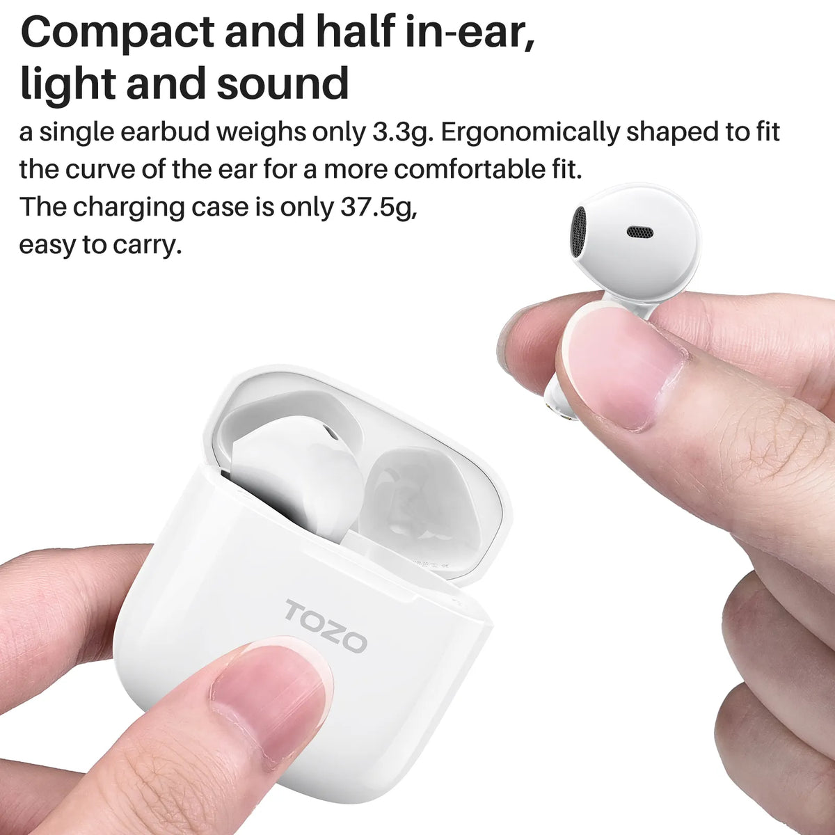 TOZO A3 Half in-Ear Lightweight Wireless Earbuds with Digital Call Noise Reduction