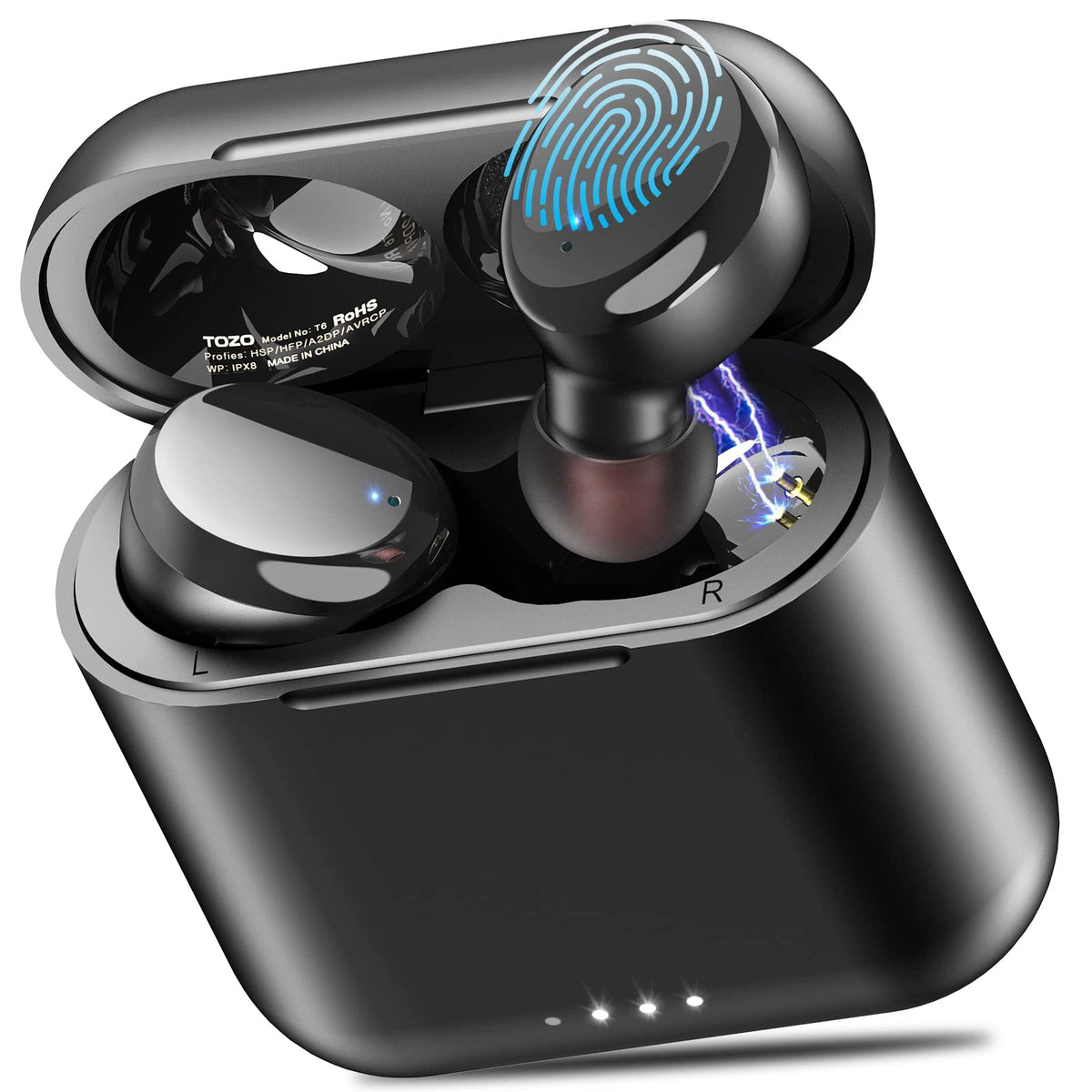 TOZO T6 True Wireless Earbuds Bluetooth 5.3 Headphones Touch Control with Wireless Charging Case IPX8 Waterproof Stereo Earphones in-Ear Built-in Mic Headset Premium Deep Bass