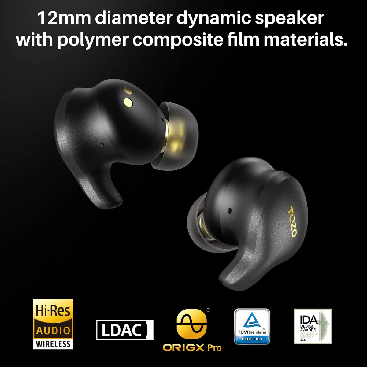 TOZO Golden X1 Wireless Earbuds with Balanced Armature Driver and Hybrid Dynamic Driver