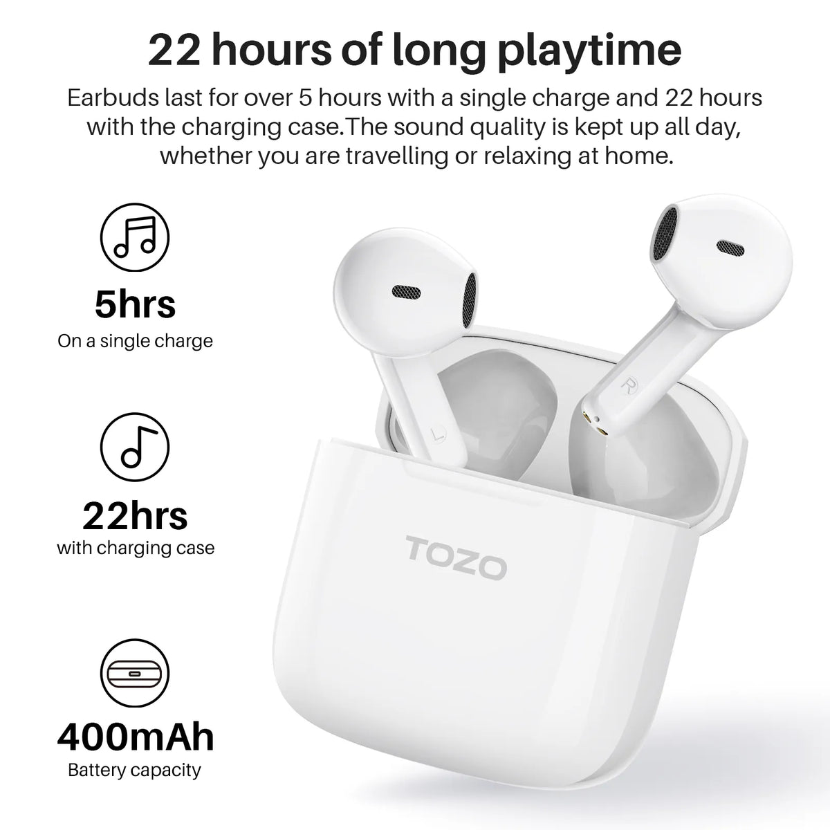 TOZO A3 Half in-Ear Lightweight Wireless Earbuds with Digital Call Noise Reduction