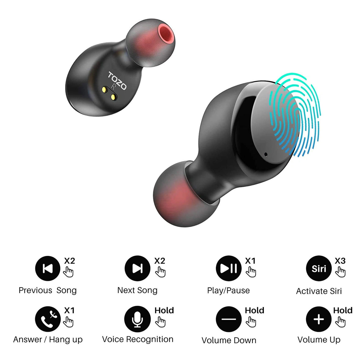 TOZO T6 True Wireless Earbuds Bluetooth 5.3 Headphones Touch Control with Wireless Charging Case IPX8 Waterproof Stereo Earphones in-Ear Built-in Mic Headset Premium Deep Bass