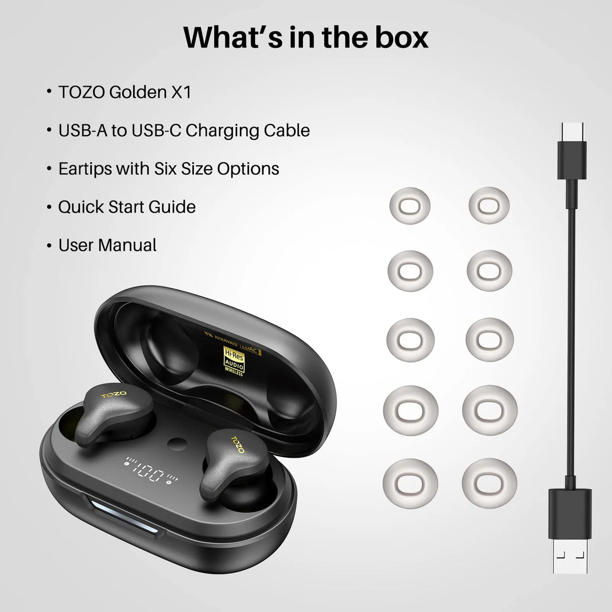 TOZO Golden X1 Wireless Earbuds with Balanced Armature Driver and Hybrid Dynamic Driver