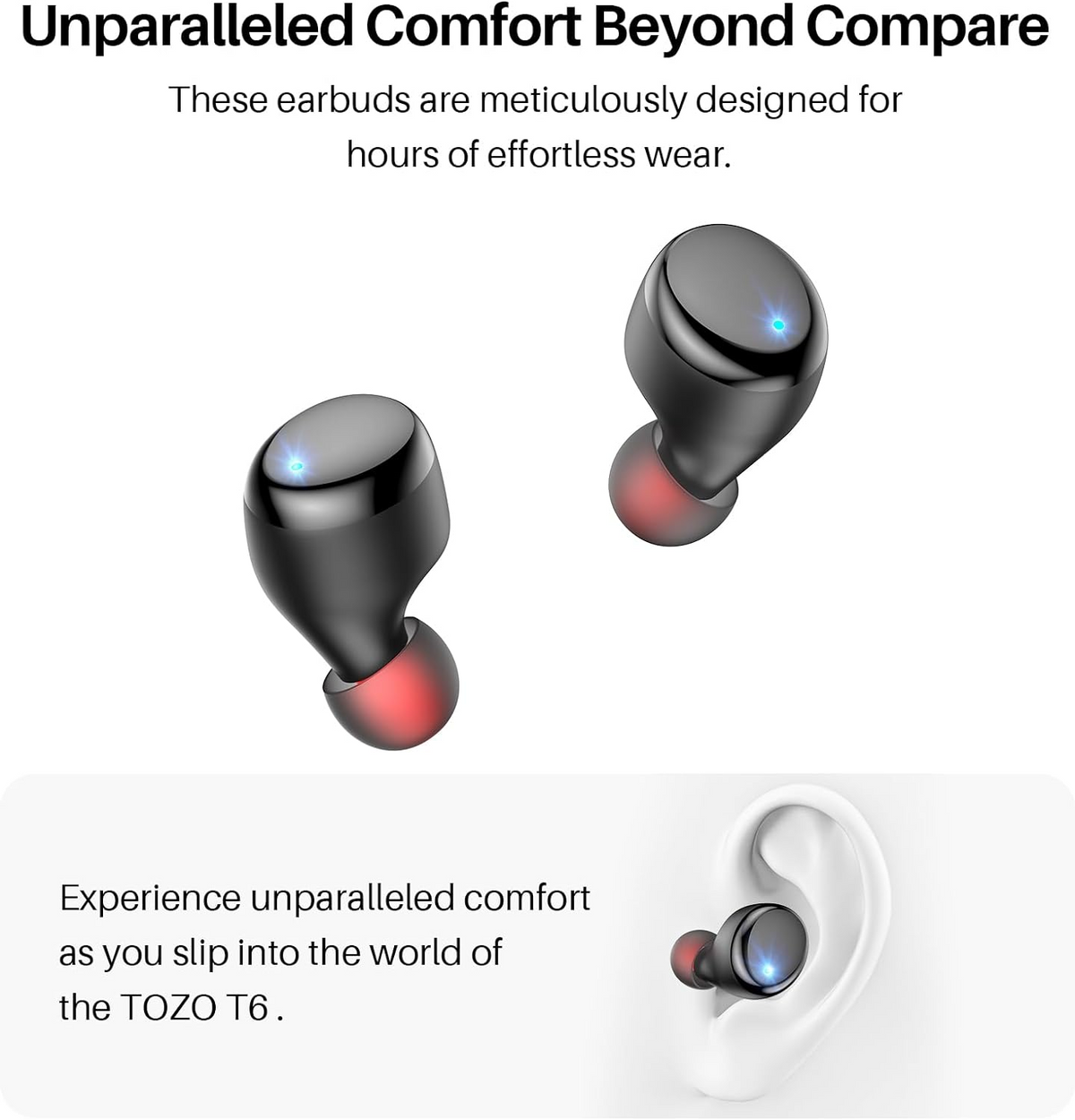 TOZO T6 True Wireless Earbuds Bluetooth 5.3 Headphones Touch Control with Wireless Charging Case IPX8 Waterproof Stereo Earphones in-Ear Built-in Mic Headset Premium Deep Bass