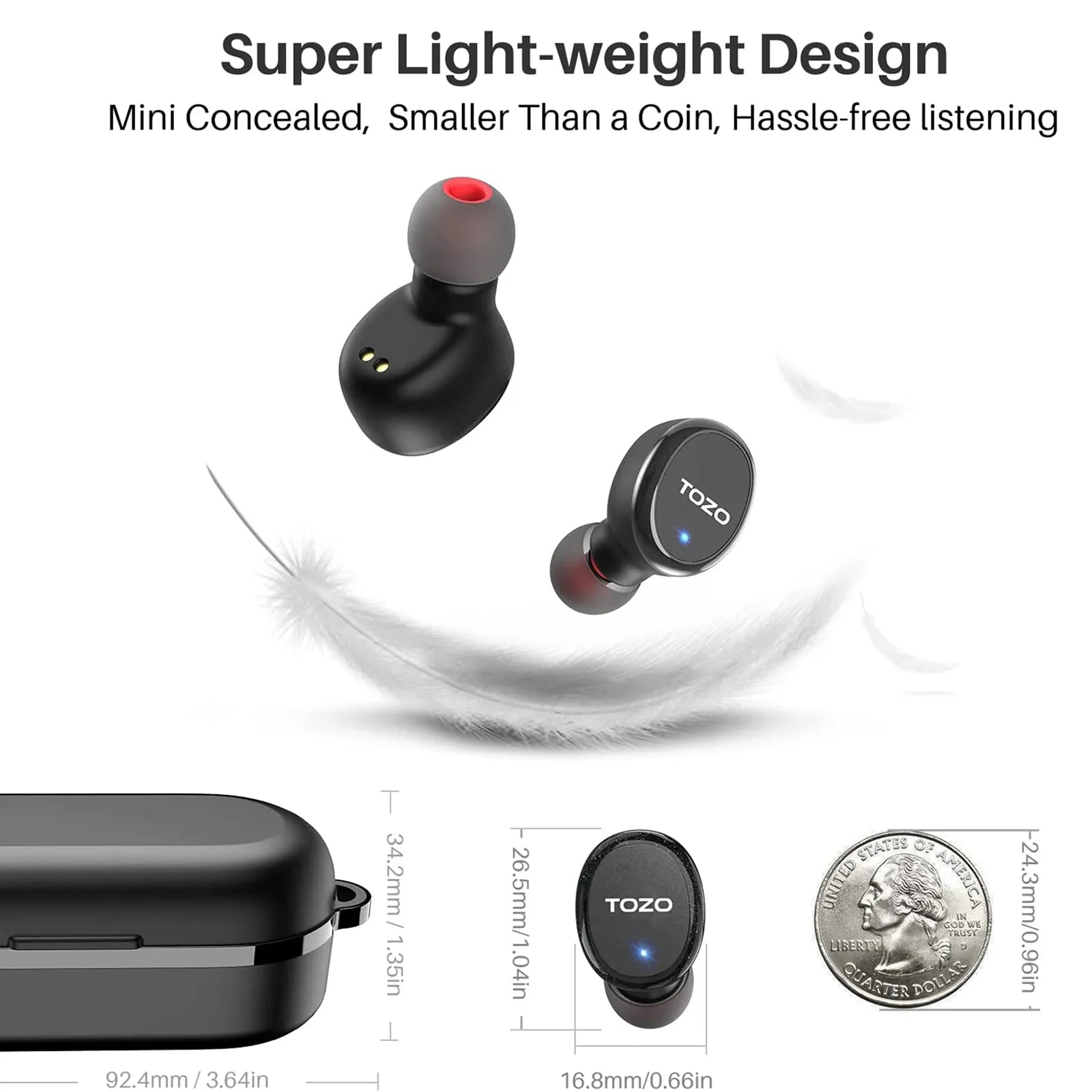 TOZO T10 True Wireless Earbuds in-Ear Bluetooth Headphones Stereo Calls  Touch Control IPX8 Waterproof Bluetooth5.3 - Gray (Charging Case Included)  