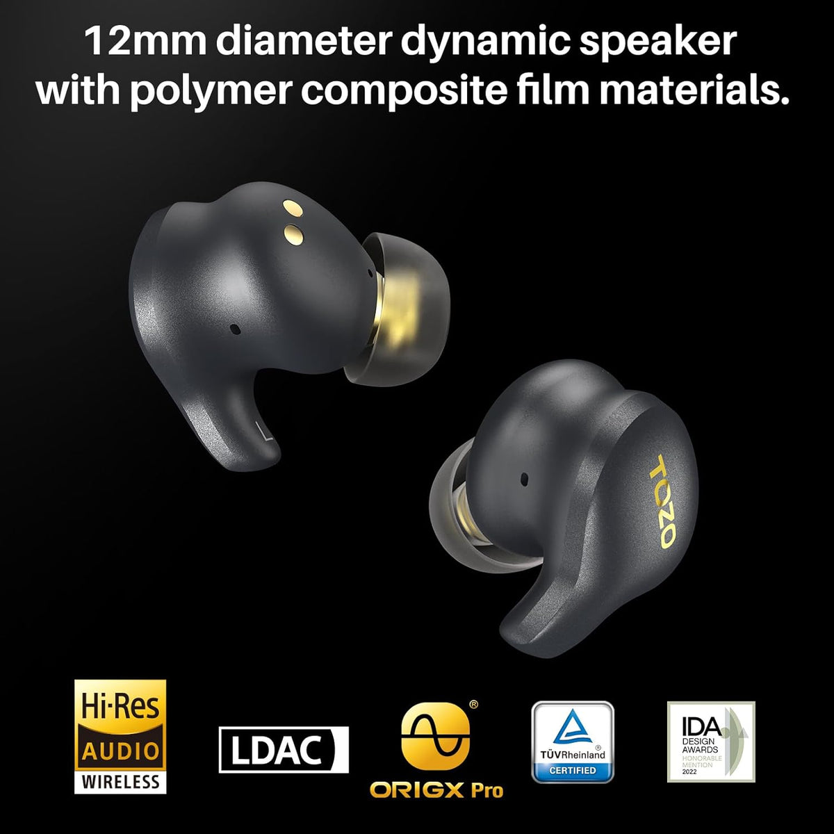 TOZO Golden X1 Wireless Earbuds with Balanced Armature Driver and Hybrid Dynamic Driver