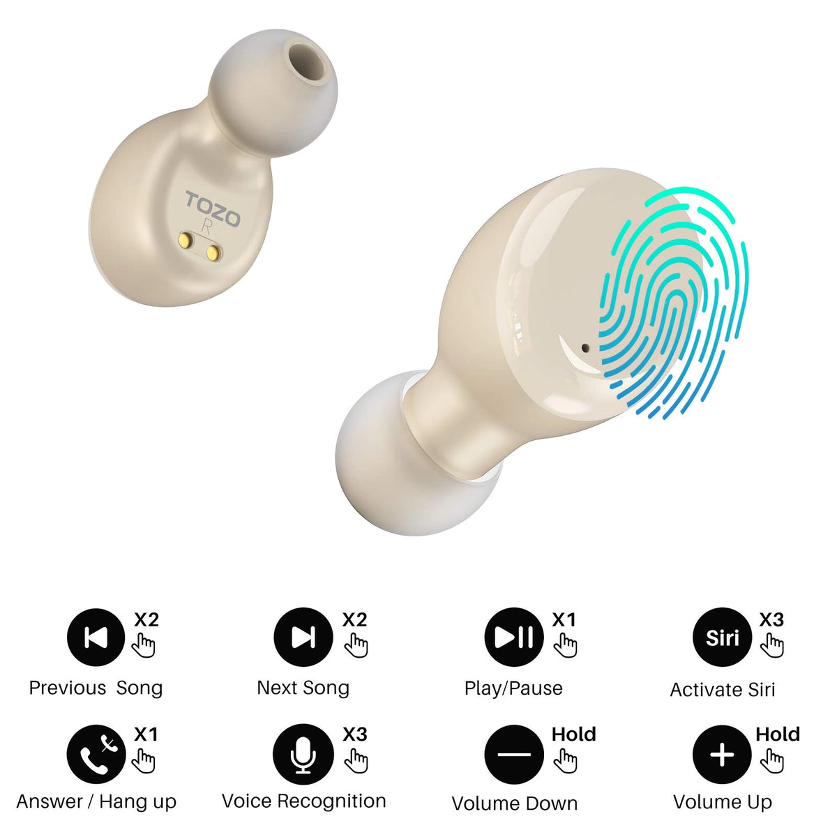 TOZO T6 True Wireless Earbuds Bluetooth 5.3 Headphones Touch Control with Wireless Charging Case IPX8 Waterproof Stereo Earphones in-Ear Built-in Mic Headset Premium Deep Bass