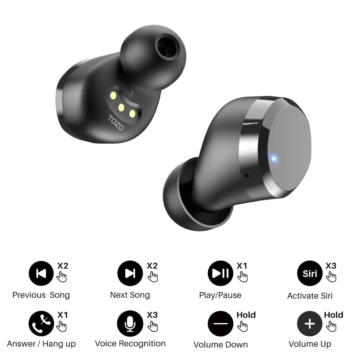  TOZO T12 2022 Wireless Earbuds Bluetooth 5.3 Headphones Black  S2 44mm 2023 Smart Watch Alexa Built-in Fitness Tracker Black : Electronics