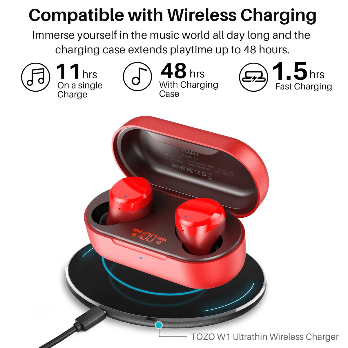 TOZO T12 Wireless Earbuds Bluetooth 5.3 Technology &amp; Easy Pairing