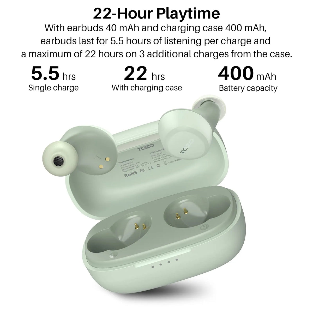 TOZO A1 Wireless Earbuds lightweight design for comfort &amp; convenience ear-fit.