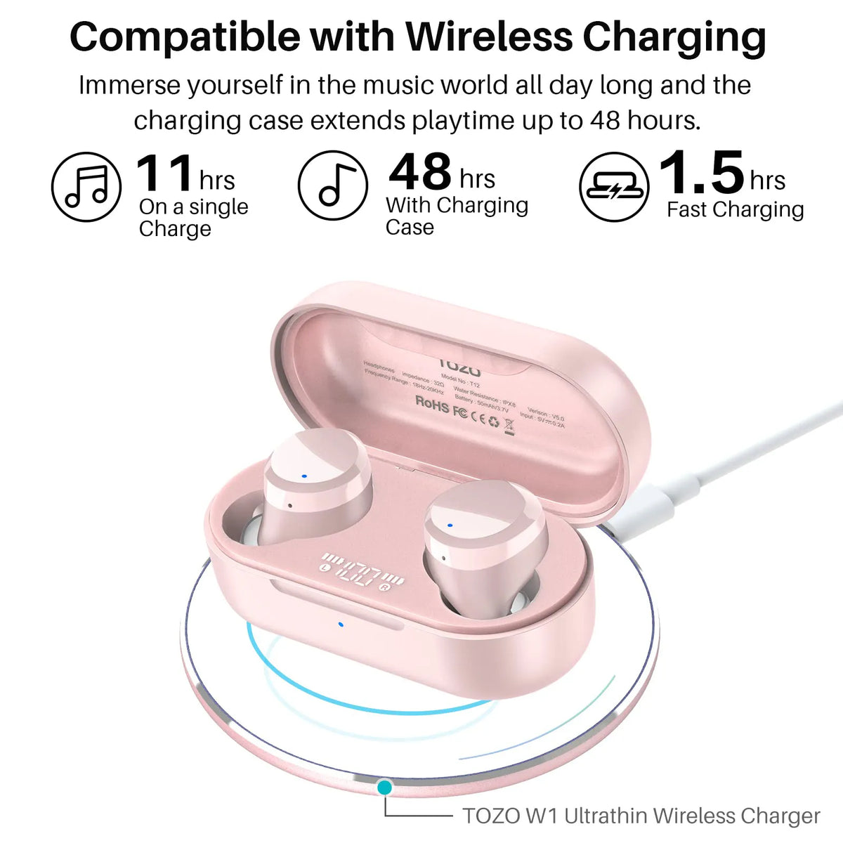 TOZO Wireless Charging Case for TOZO T12