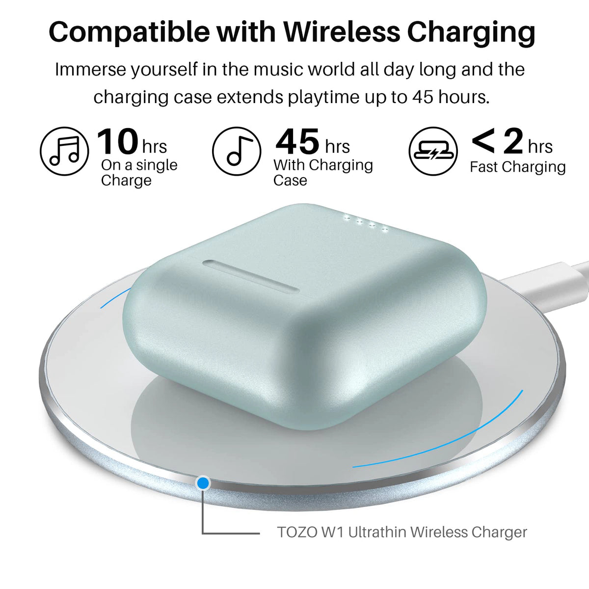 TOZO T6 トゥルーワイヤレスイヤホン Bluetooth 5.3 ヘッドフォン タッチコントロール ワイヤレス充電ケース付き IPX8 防水 ステレオイヤホン インイヤー 内蔵マイク ヘッドセット プレミアムディープベース