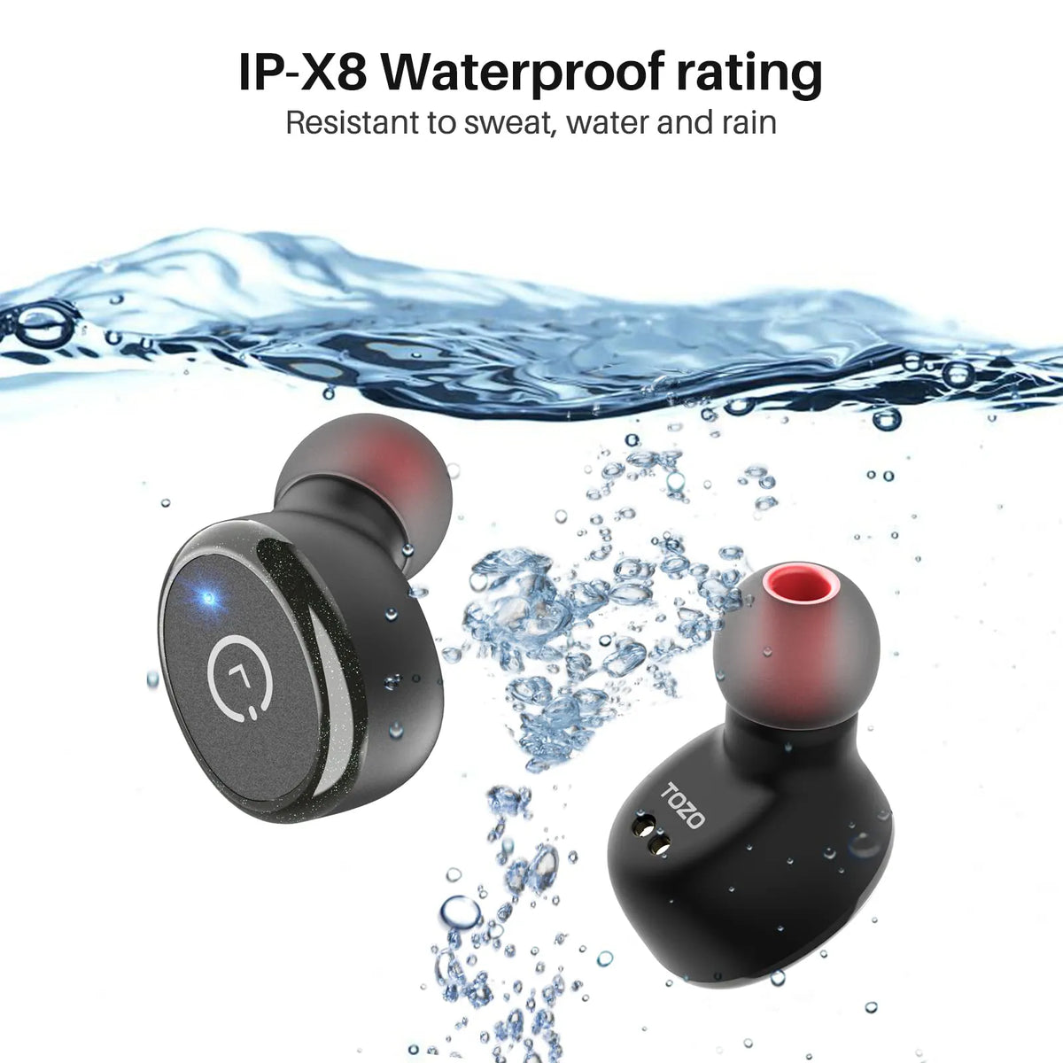 TOZO T10 Auriculares Bluetooth 5.3, auriculares inalámbricos con graves  potentes, IPX8 resistente al agua, 45 horas de autonomía, micrófono  incorporado para deporte