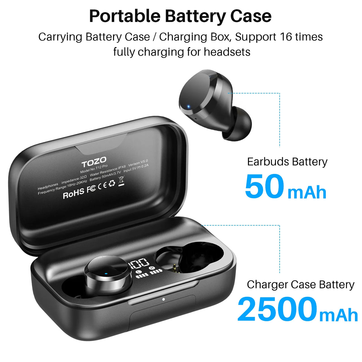TOZO T12 Pro Bluetooth Earphones,Wireless Earbuds with 4 Mics ,CVC 8.0 Call  Noise Cancelling Headphones ,160H Playtime ,Black - AliExpress