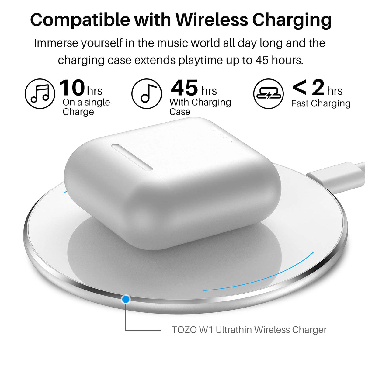 TOZO T6 トゥルーワイヤレスイヤホン Bluetooth 5.3 ヘッドフォン タッチコントロール ワイヤレス充電ケース付き IPX8 防水 ステレオイヤホン インイヤー 内蔵マイク ヘッドセット プレミアムディープベース