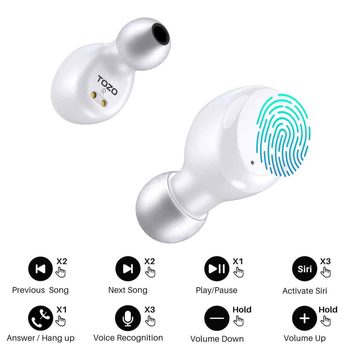 TOZO T6 True Wireless Earbuds Bluetooth 5.3 Headphones Touch Control with Wireless Charging Case IPX8 Waterproof Stereo Earphones in-Ear Built-in Mic Headset Premium Deep Bass