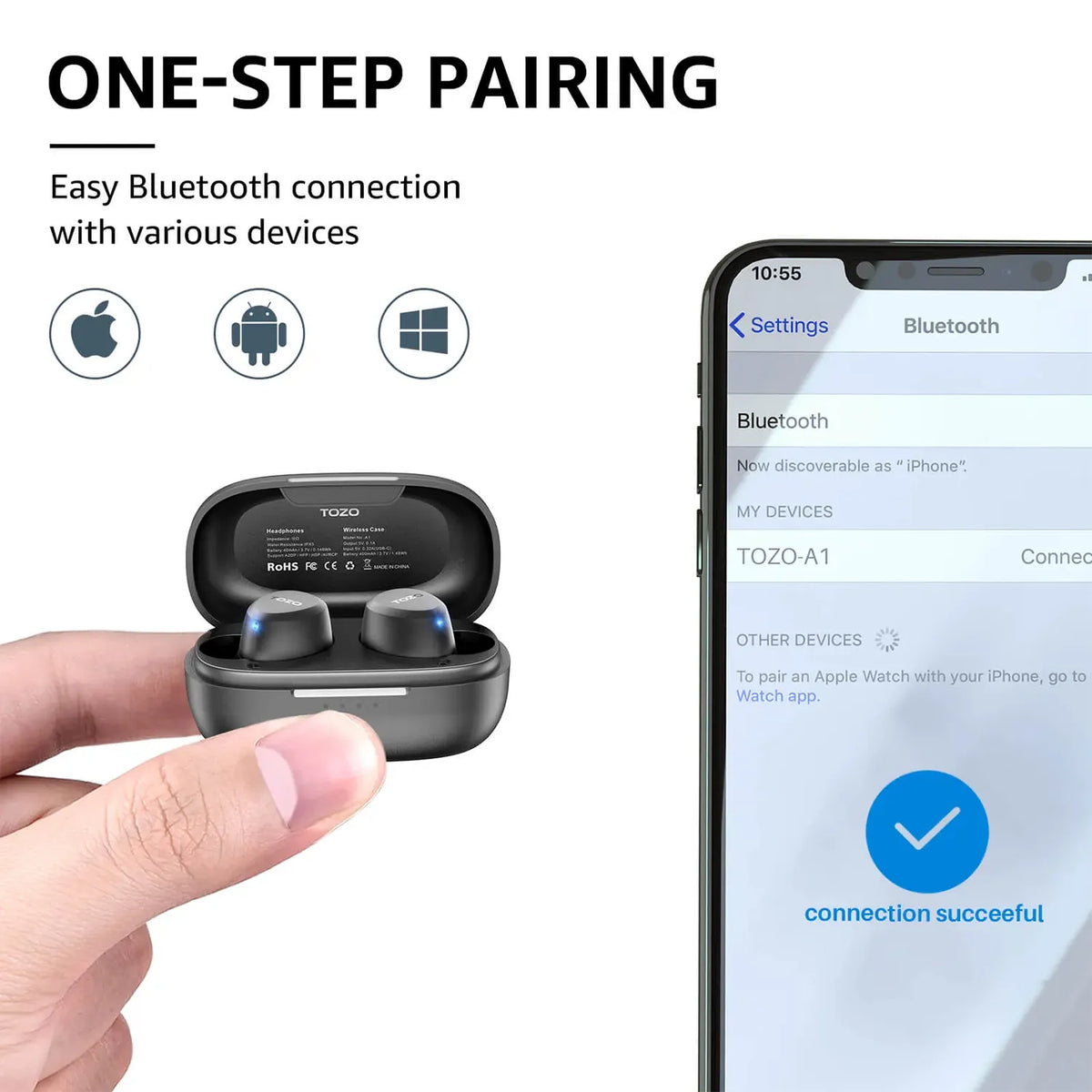 tozo a1 earbuds black pairing