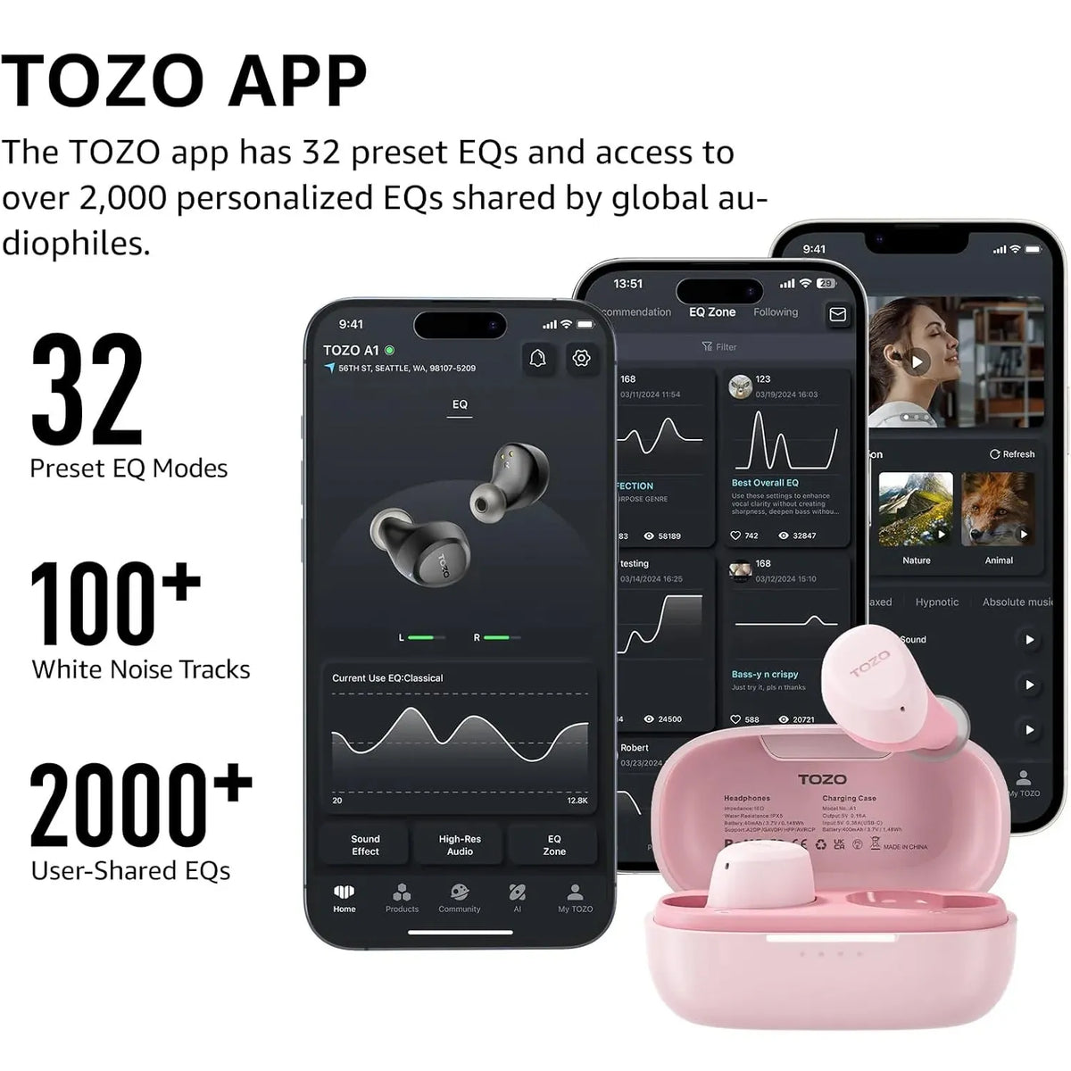 tozo a1 earbuds rose gold app support