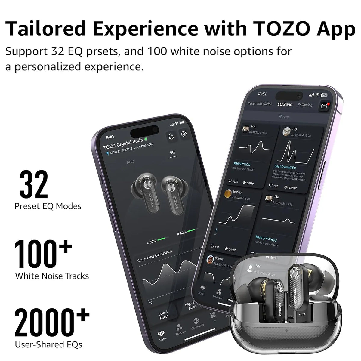 tozo crystal pods tailored experience with tozo app