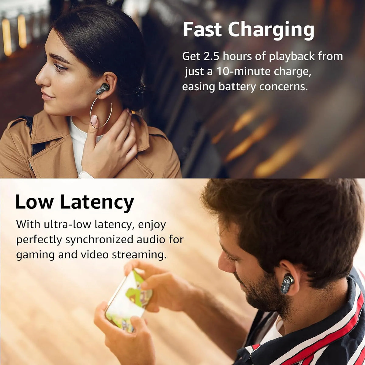 tozo crystal pods fast charging low latency