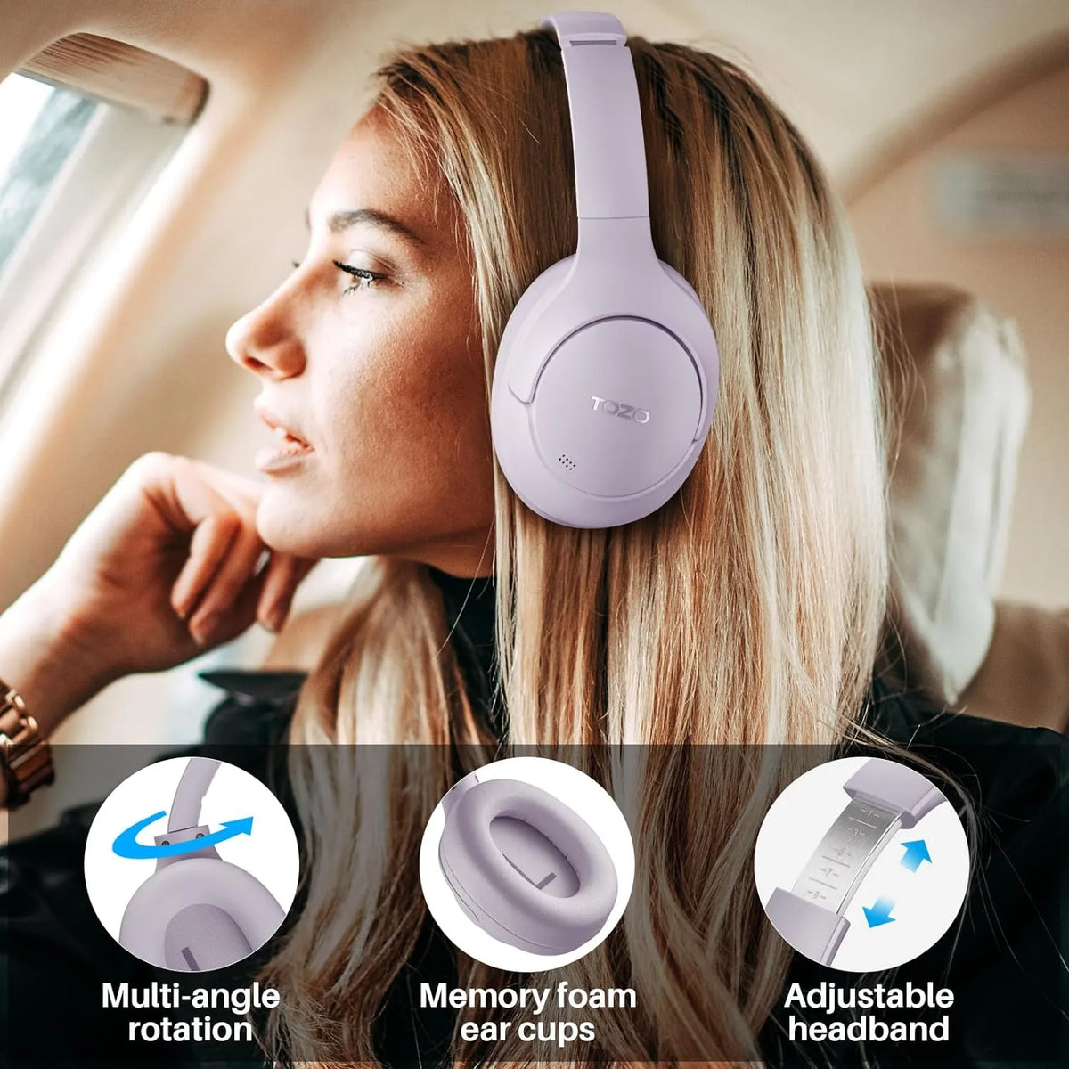 TOZO HT2 Hybrid Active Noise Cancelling Wireless Headphones-Purple