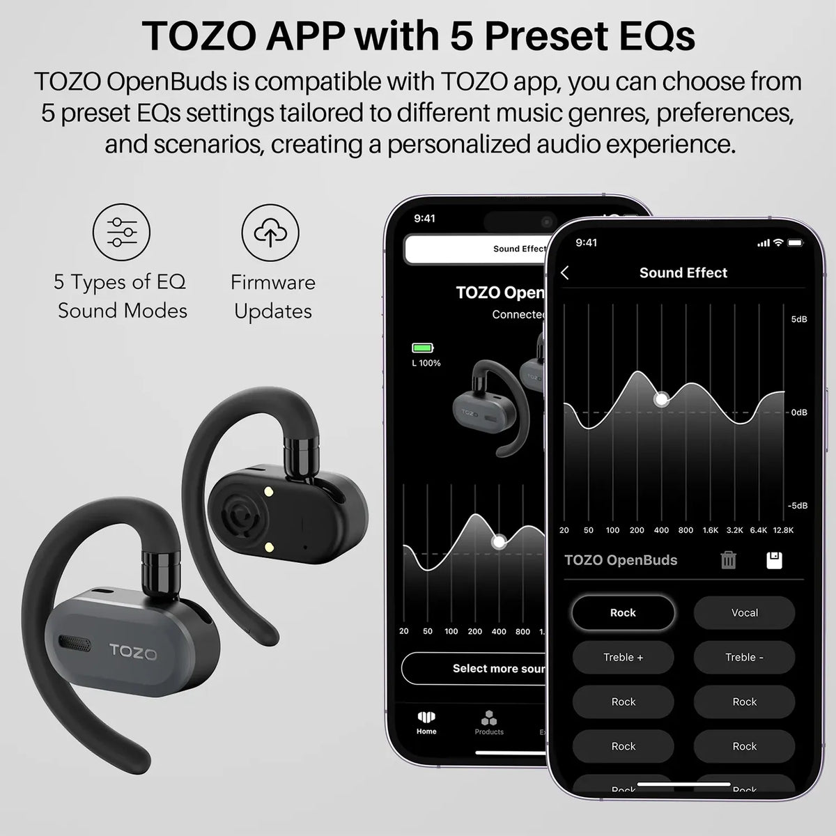 TOZO Open Buds-Lightweight True Open Ear Wireless Earbuds-Black