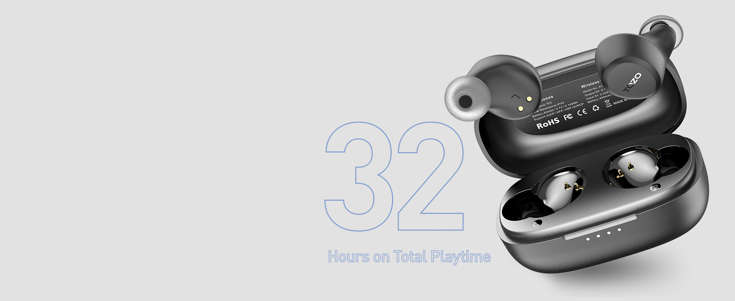 TOZO a1 earbuds black 32 hour playtime