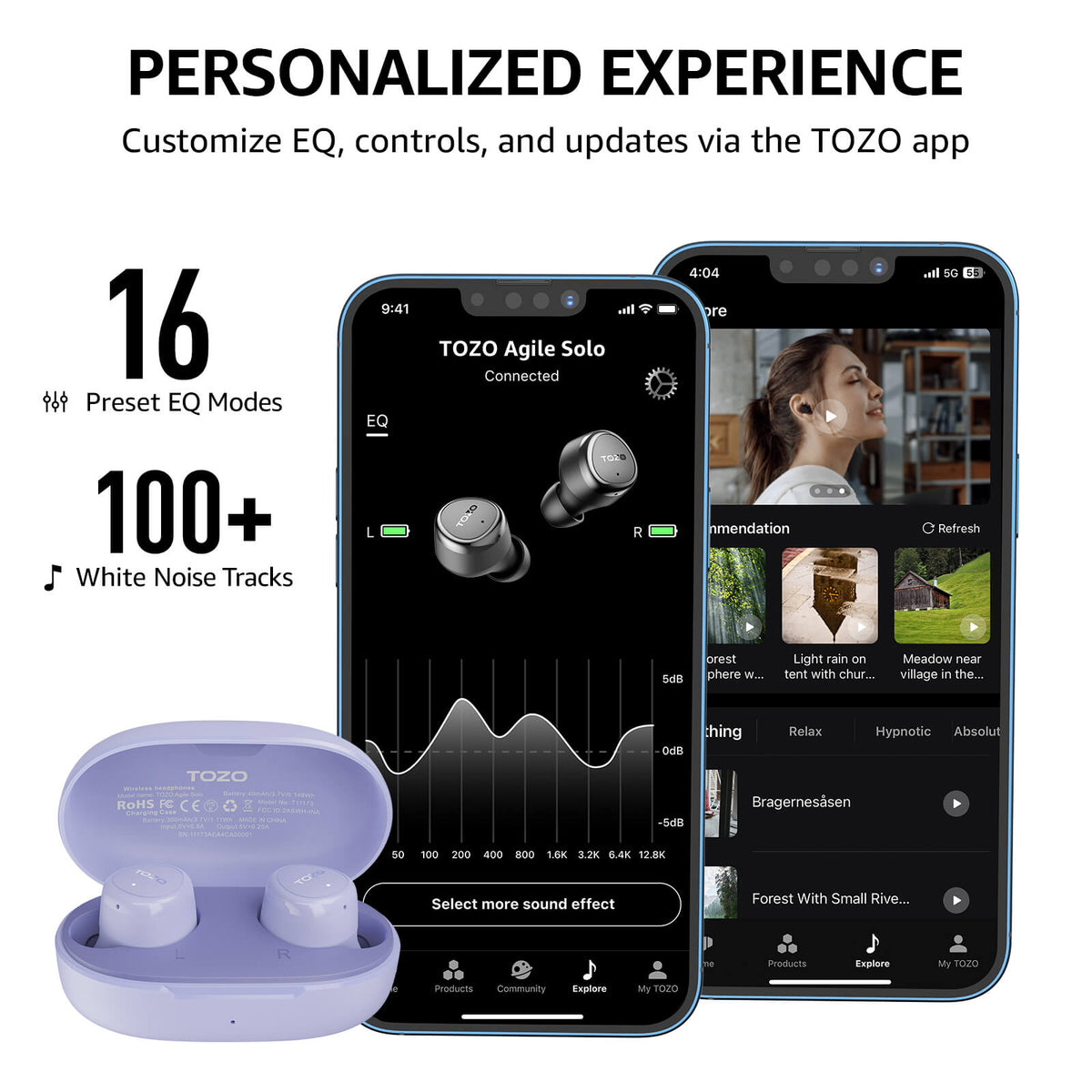 TOZO agile solo earbuds purple personalized experience