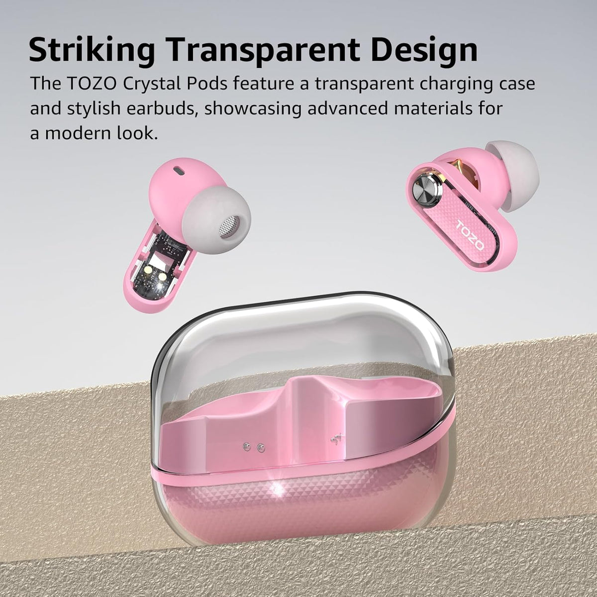 TOZO crystal pods pink striking transparent design