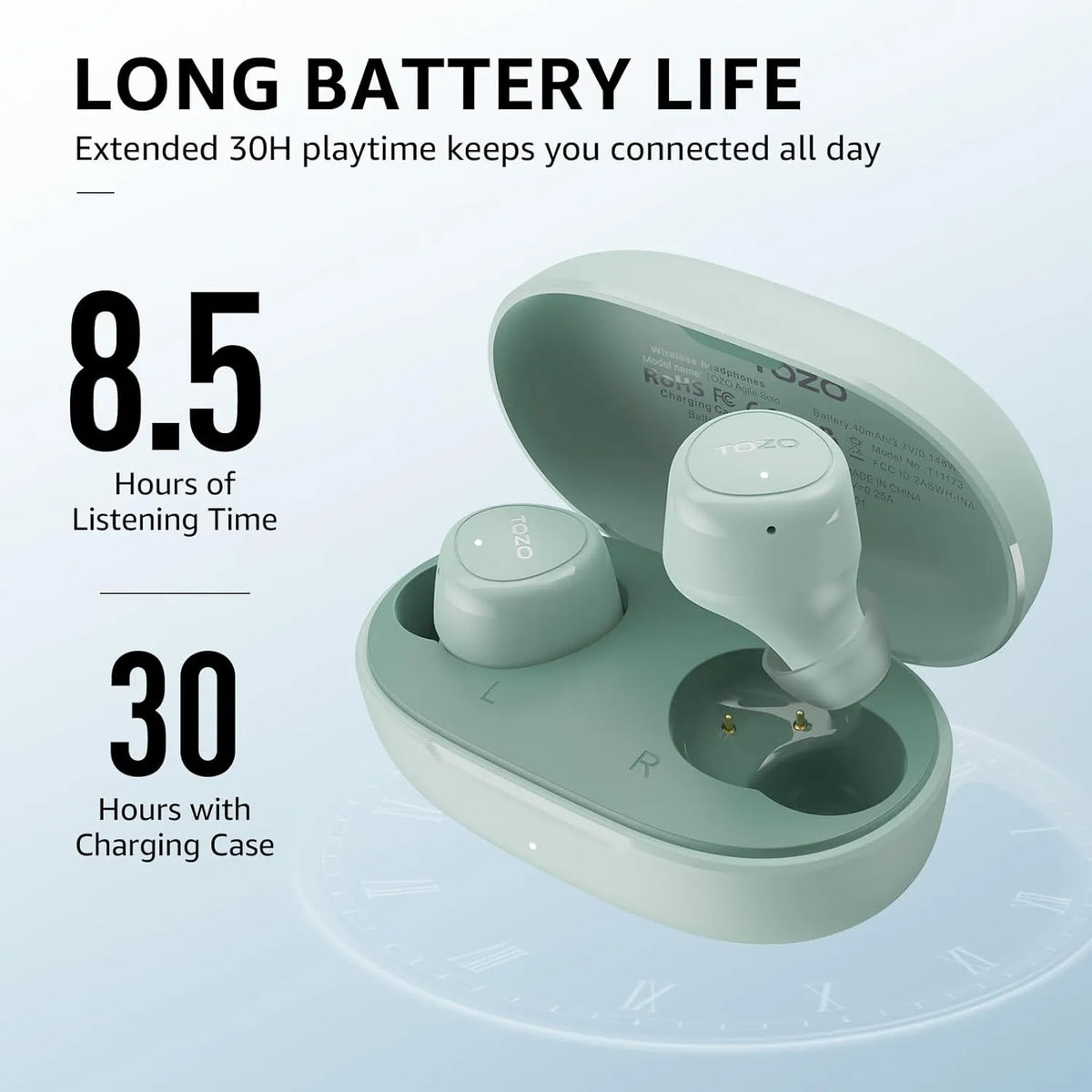 TOZO e1 earbuds green long battary life