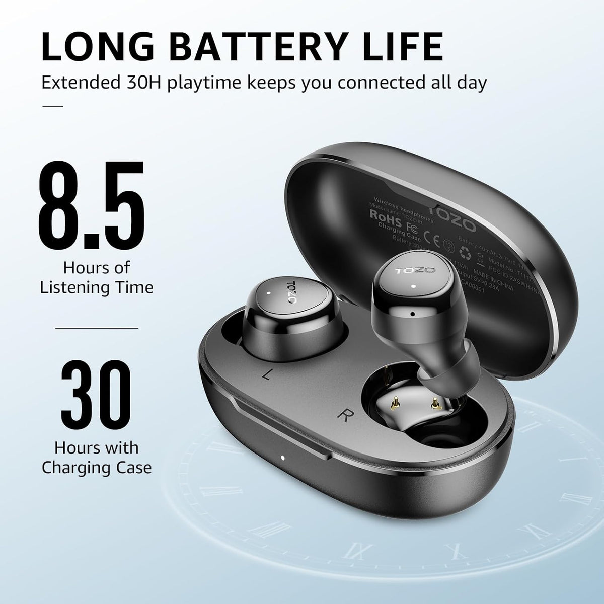 TOZO e1 wireless earbuds  battery life