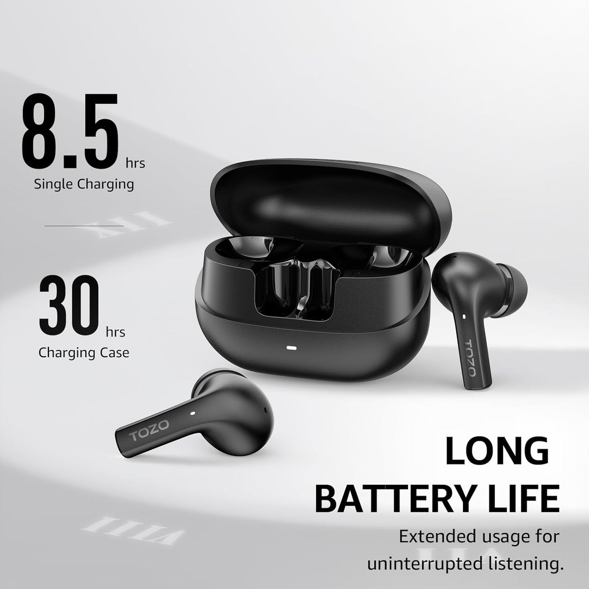 TOZO e2 wireless earbuds long battery life