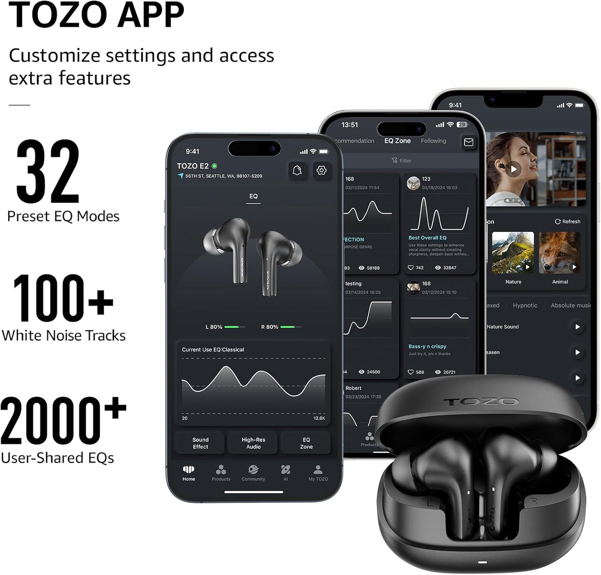 TOZO e2 wireless earbuds support app