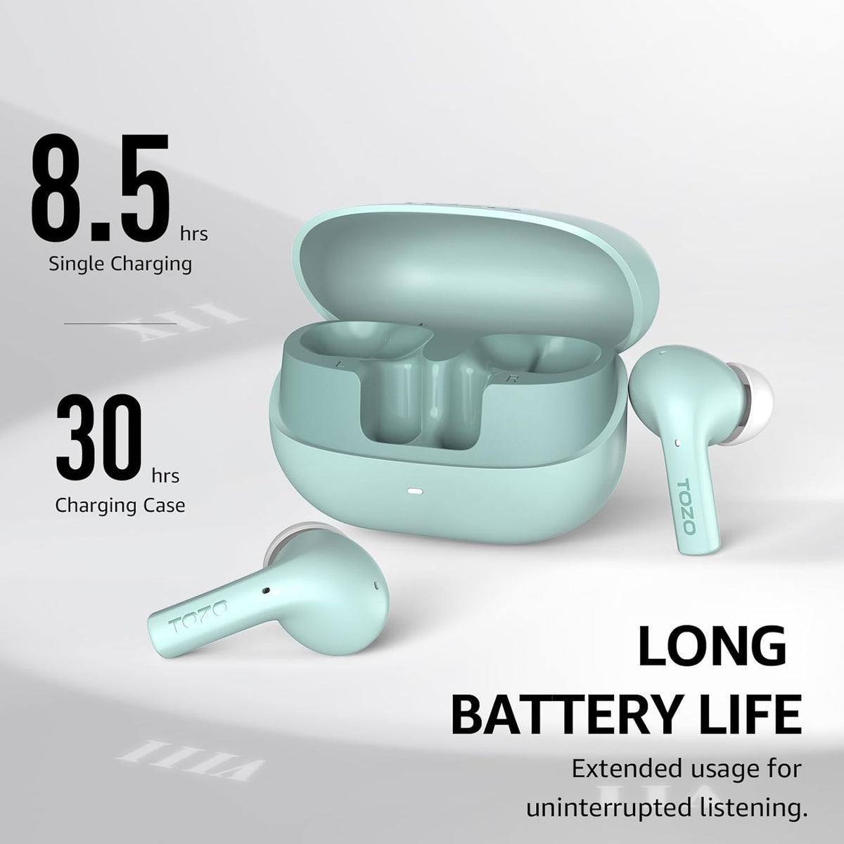 TOZO e2 earbuds green battery life