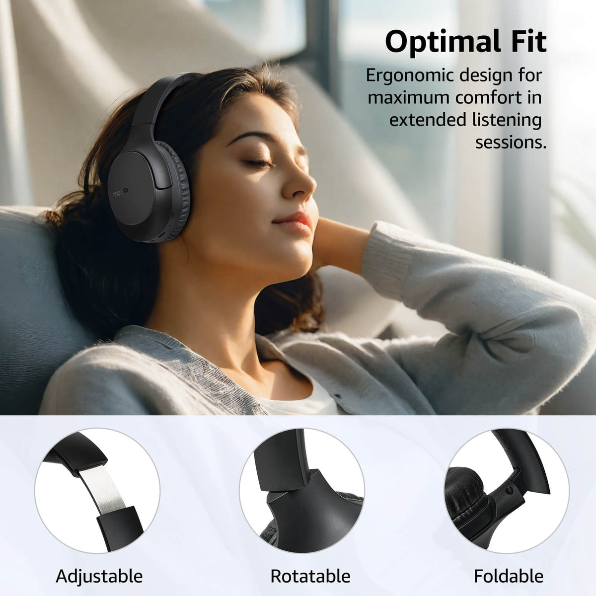 TOZO ha1 headphones black optimal fit