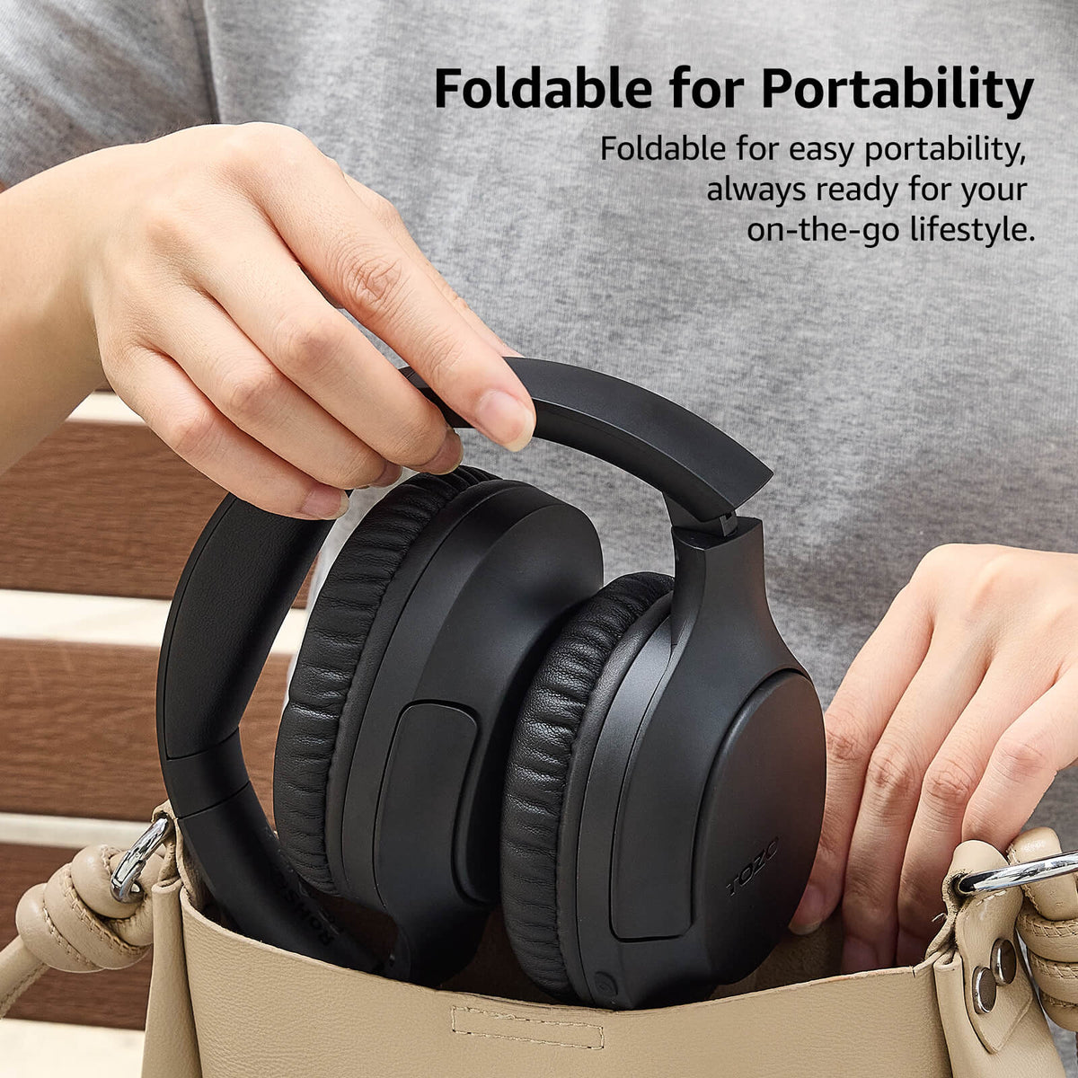 TOZO ha1 headphones black foldable for portability