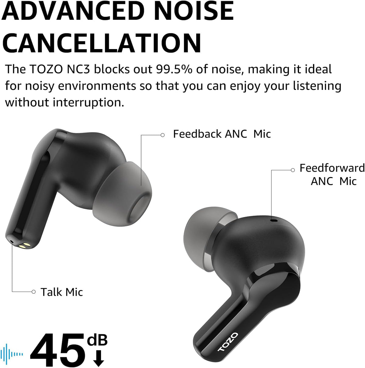 TOZO nc3 black advanced noise cancellation