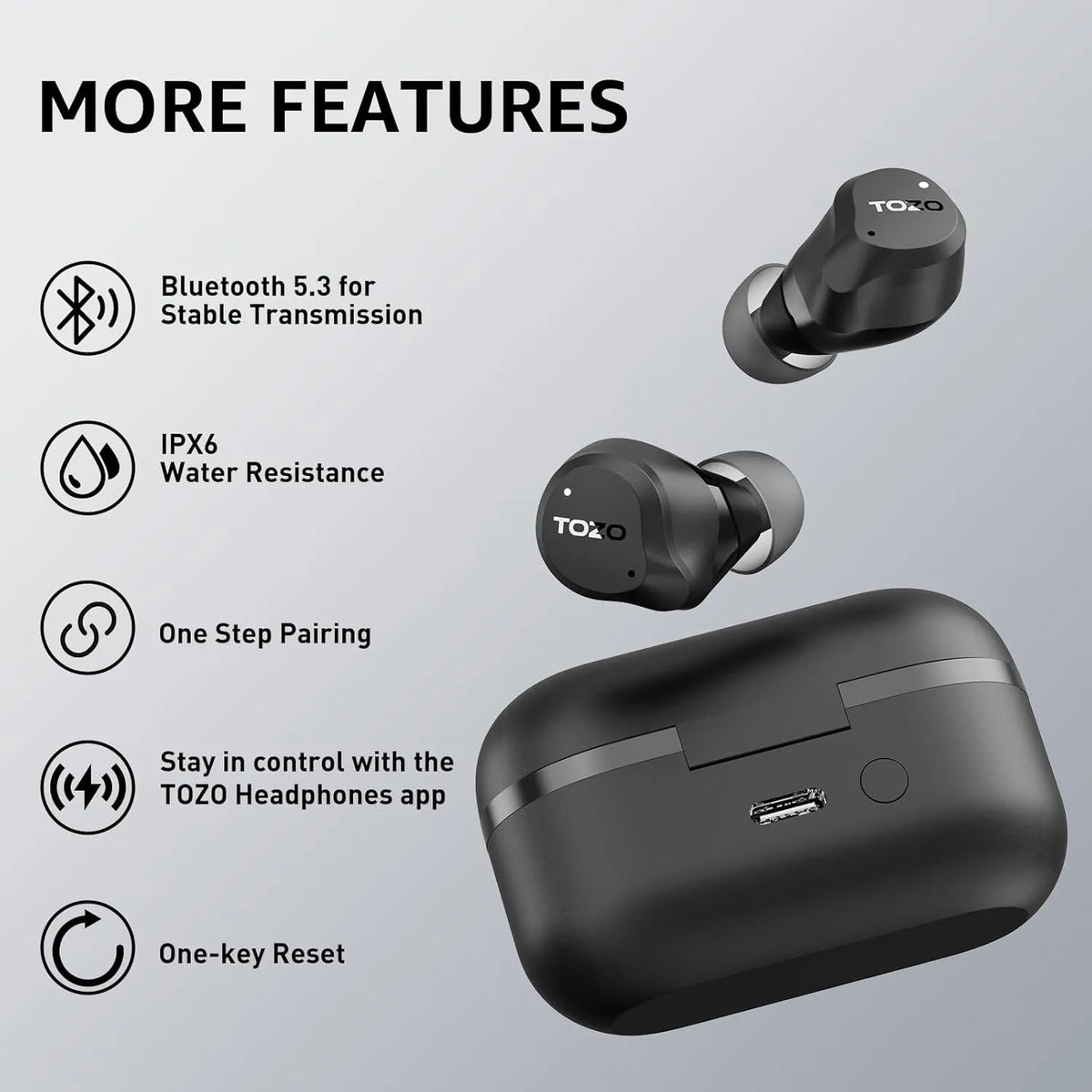 TOZO 2024 Hybrid Active Noise Cancelling Wireless Earbuds