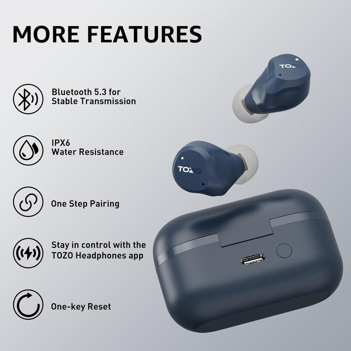 TOZO 2024 Hybrid Active Noise Cancelling Wireless Earbuds