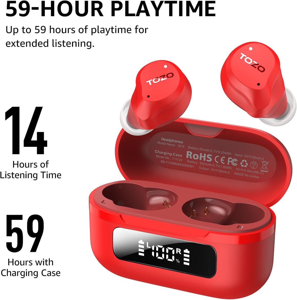 TOZO 2024 Hybrid Active Noise Cancelling Wireless Earbuds