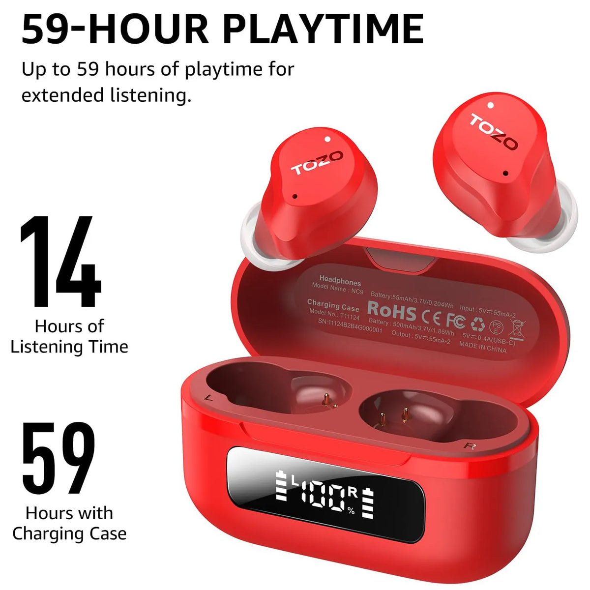 TOZO 2024 Hybrid Active Noise Cancelling Wireless Earbuds