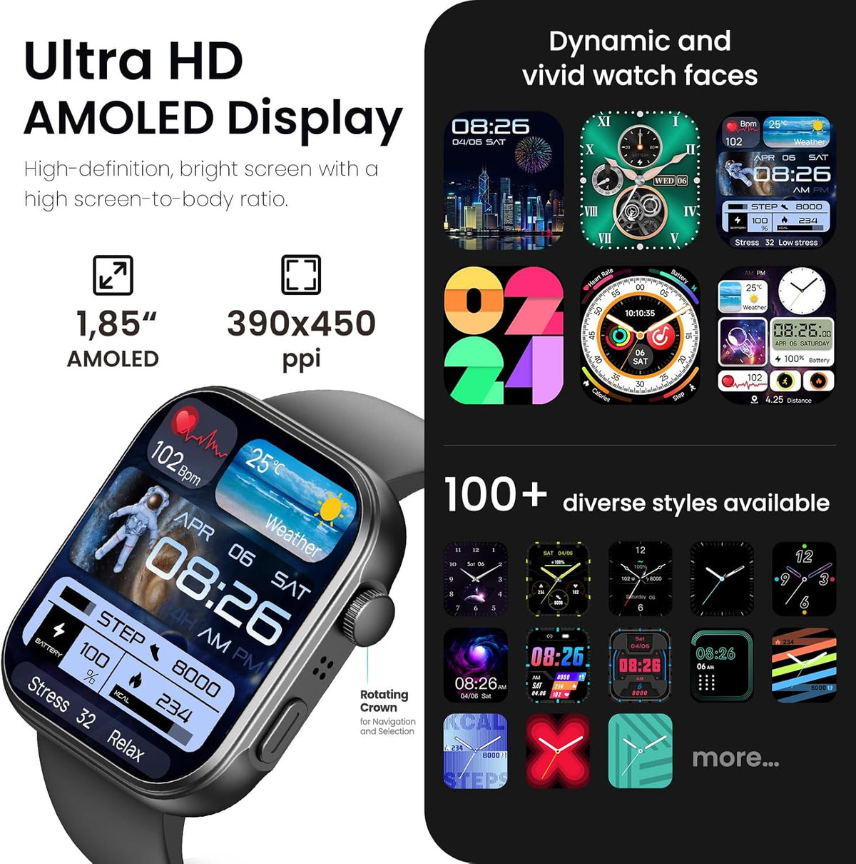 TOZO s6 smartwatch ultra hd
amoled display