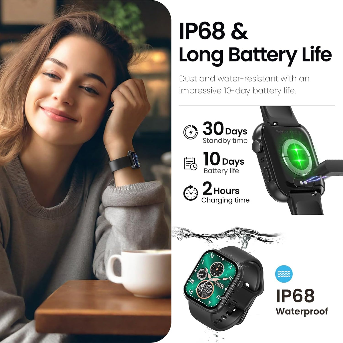 TOZO s6 smartwatch ip68 long battery life