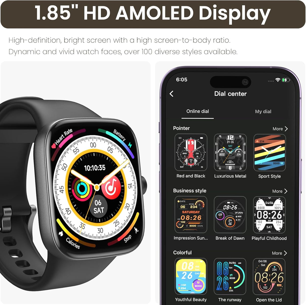 TOZO s7 smartwatch 1.85&#39;&#39;hd amoled display